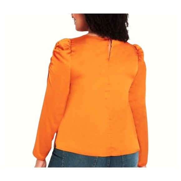 ELOQUII Blouse Satin Boat Neck Long Ruched Sleeves Burnt Orange Blouse Size 18 - Picture 8 of 13